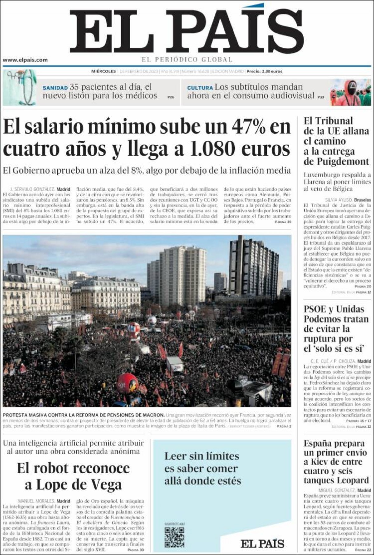 Les portades dels diaris de dimecres 1 de febrer de 2023