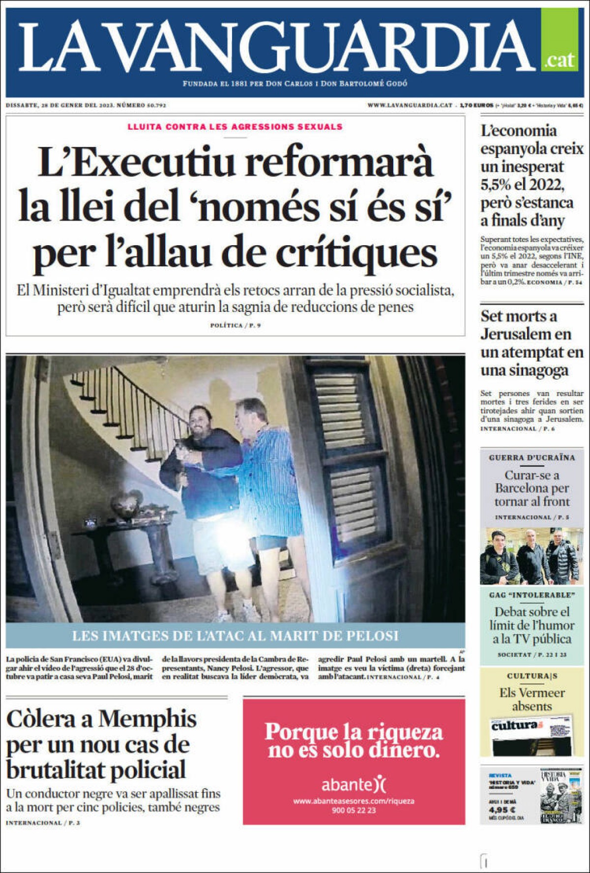 Les portades dels diaris de dissabte 28 de gener de 2023