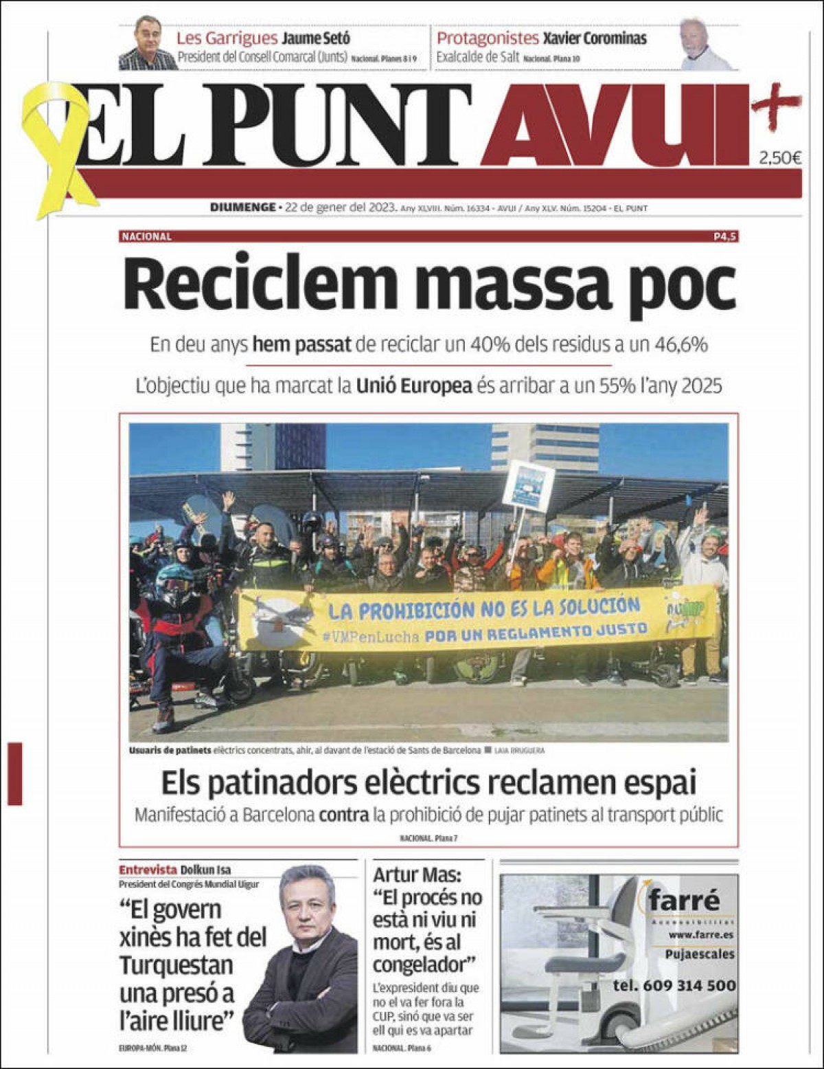 Les portades dels diaris de diumenge 22 de gener de 2023