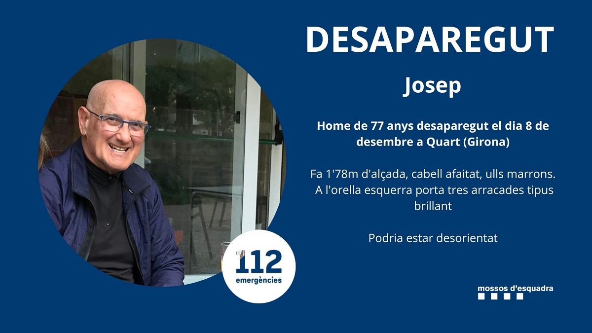 Troben mort l'home de 77 anys que havia desaparegut a Girona fa un mes