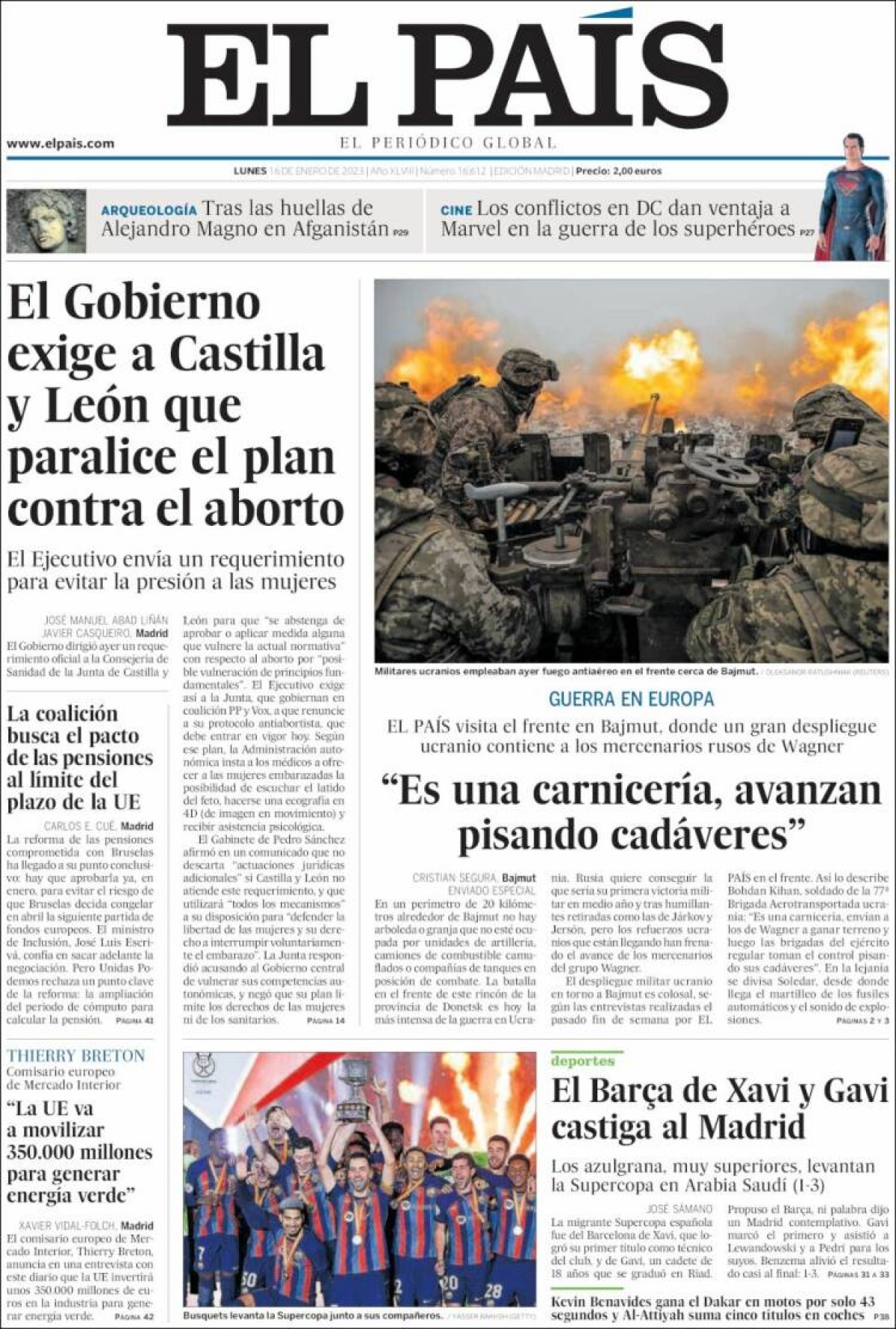 Les portades dels diaris de dilluns 16 de gener de 2023