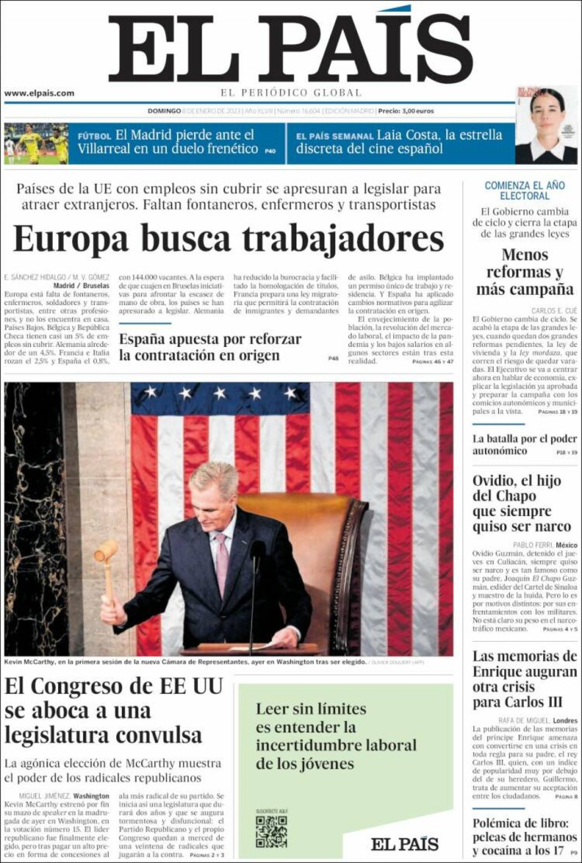 Les portades dels diaris del diumenge 8 de gener de 2023