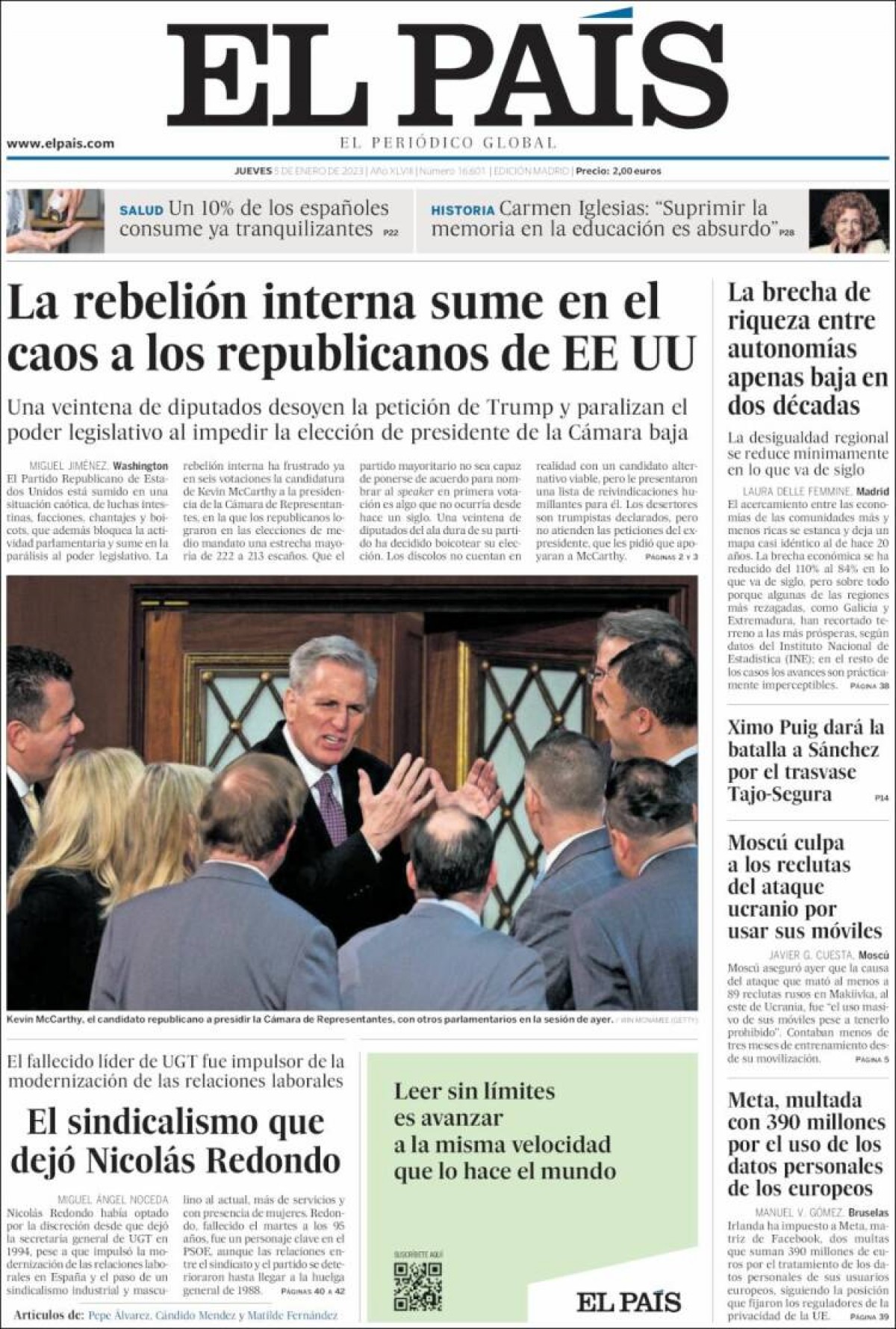 Les portades dels diaris del dijous 5 de gener de 2023