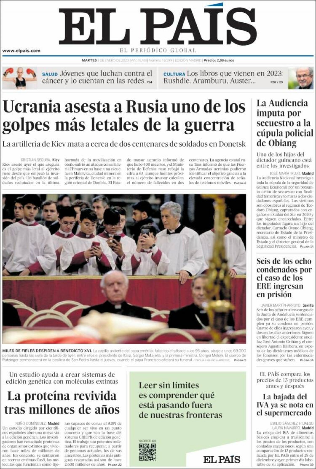 Les portades dels diaris del dimarts 3 de gener de 2023