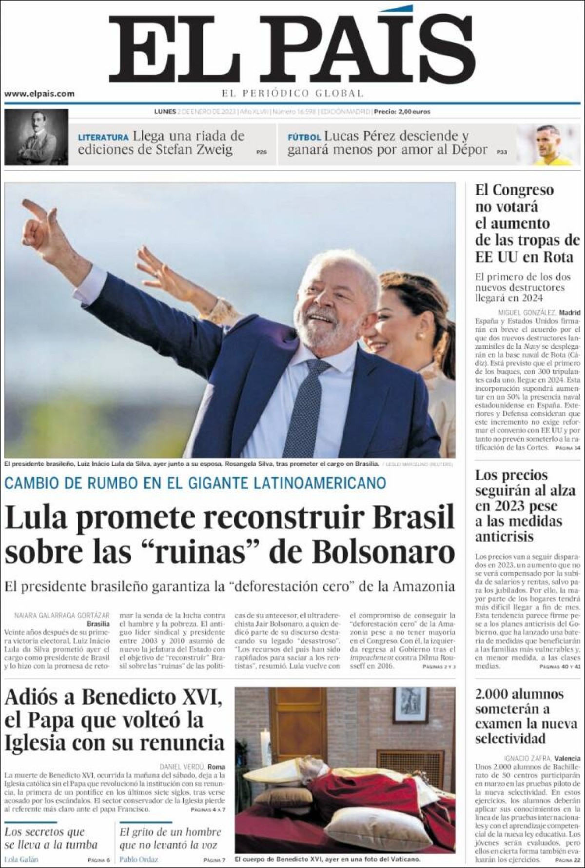 Les portades dels diaris del dilluns 2 de gener de 2023