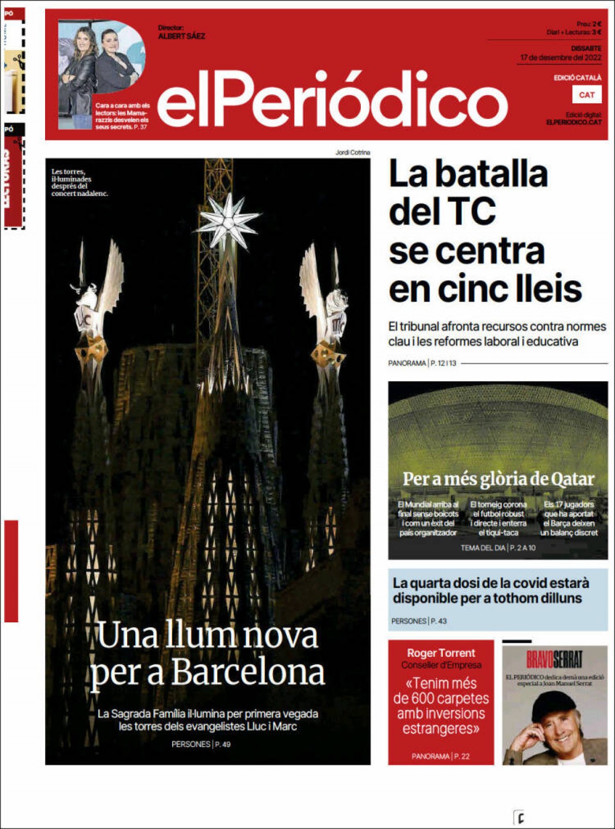 Portades | «El Tribunal de Comptes envia a judici trenta-cinc excàrrecs del Govern», a l'«Ara»