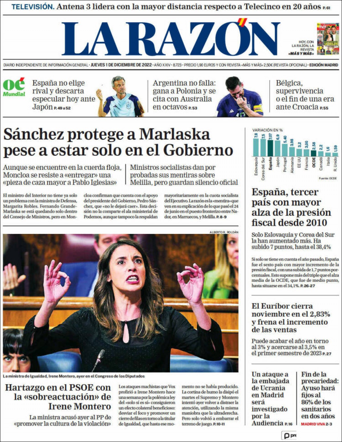 Portades | «Hisenda obté en deu mesos la recaptació prevista per a tot l'any», a «La Vanguardia»