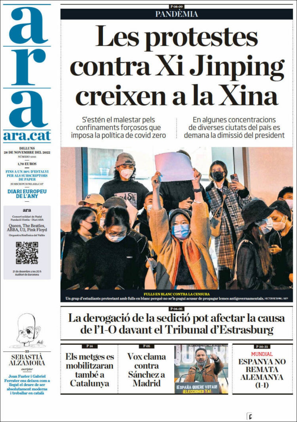 Portades | «El nombre de joves que cobren menys de mil euros es dispara», a «El Mundo»