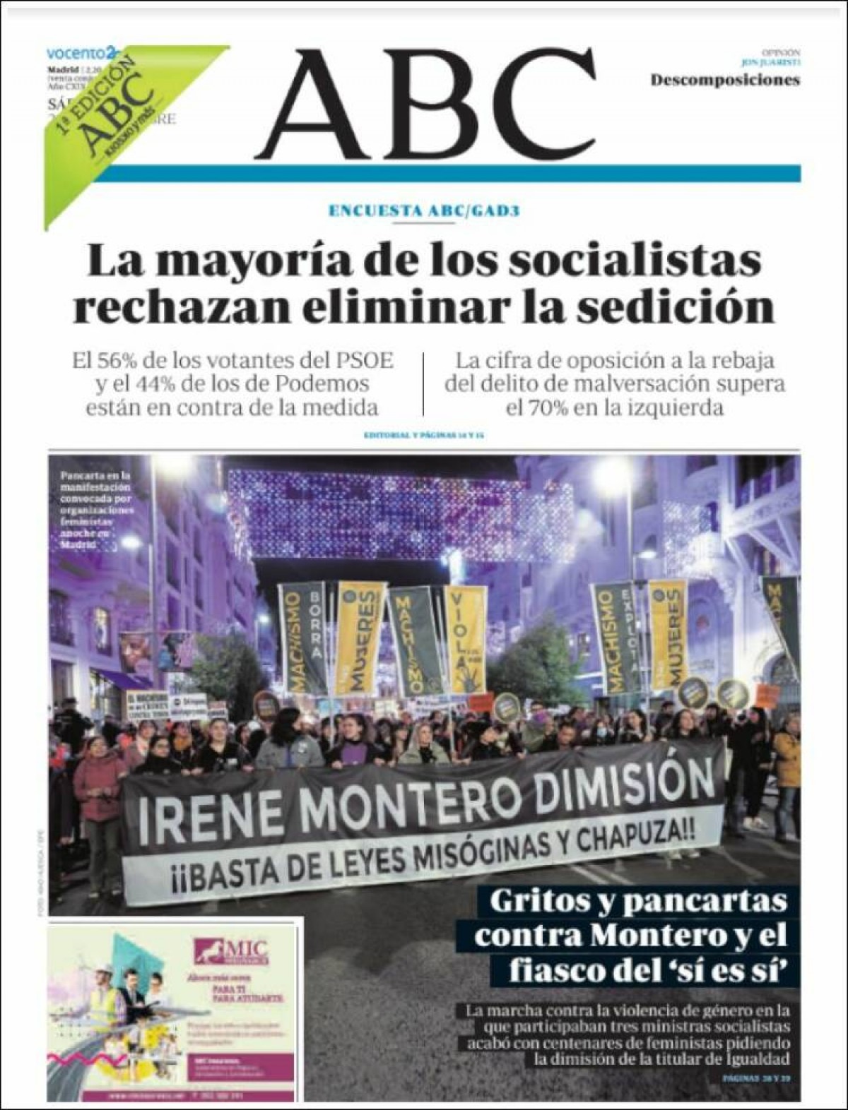 Portades | «Jutges de vuit províncies reduiran penes per abusos», a «El Periódico»