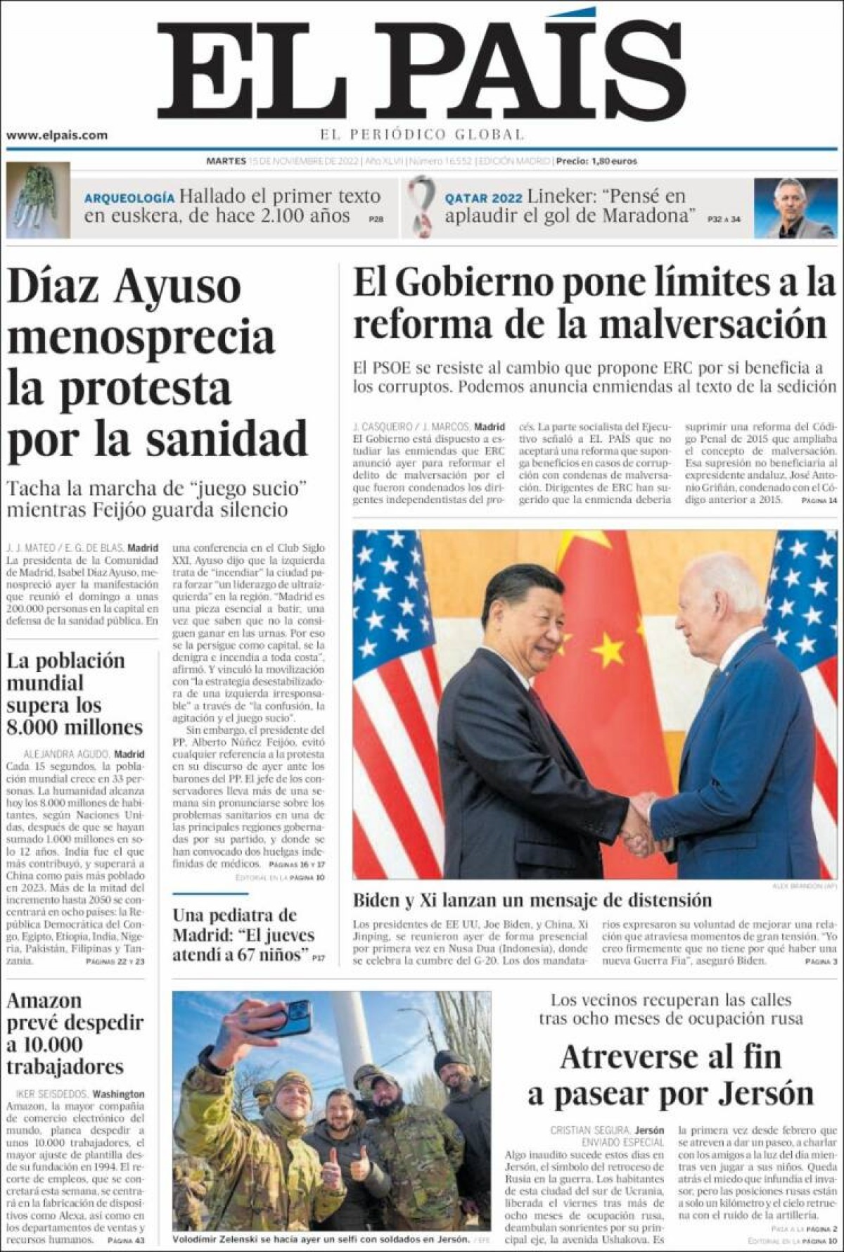Portades | «El govern espanyol s'obre a reformar la malversació com demana ERC», a «El Periódico» 