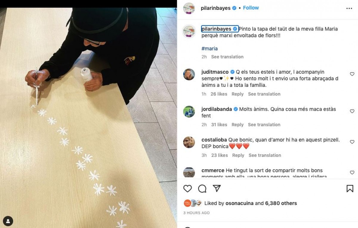 Les flors pintades per Pilarín Bayés per acomiadar la seva filla