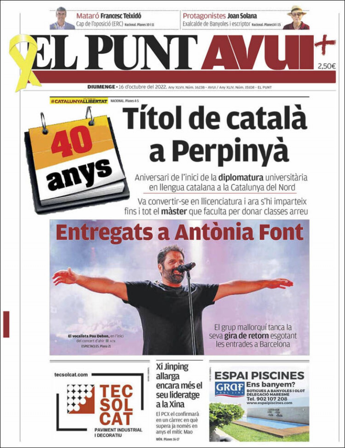 Portades | «Xina reforça Xi mentre busca un nou ordre mundial» a «El País»