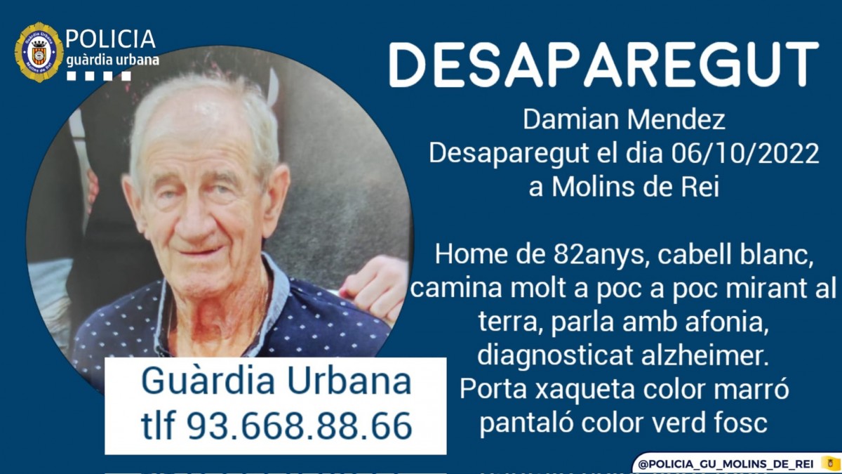 Troben amb vida l'home de 82 anys desaparegut a Molins de Rei