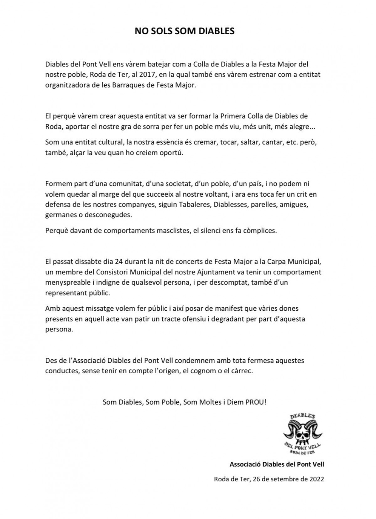 Acusen un exalcalde de Roda de Ter de comportaments masclistes a la Festa Major