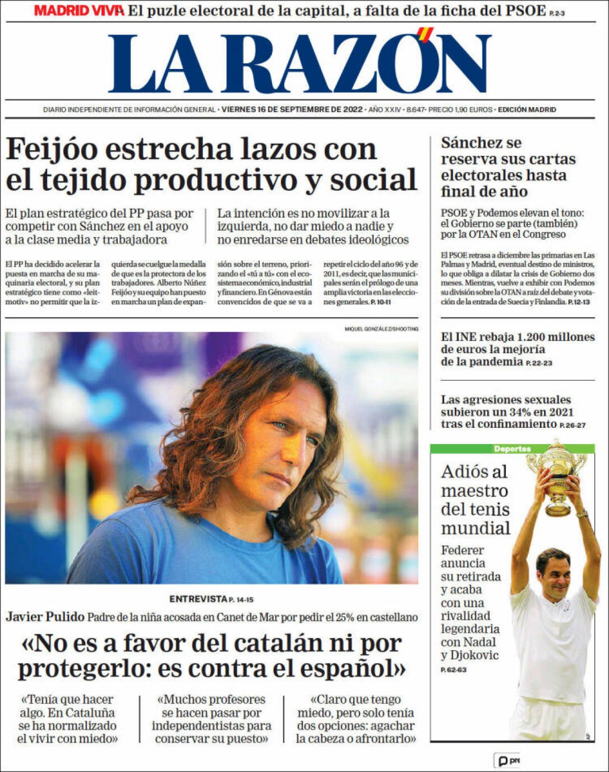 Portades | «L'elegant adeu d'un mite del tennis», a «La Vanguardia»