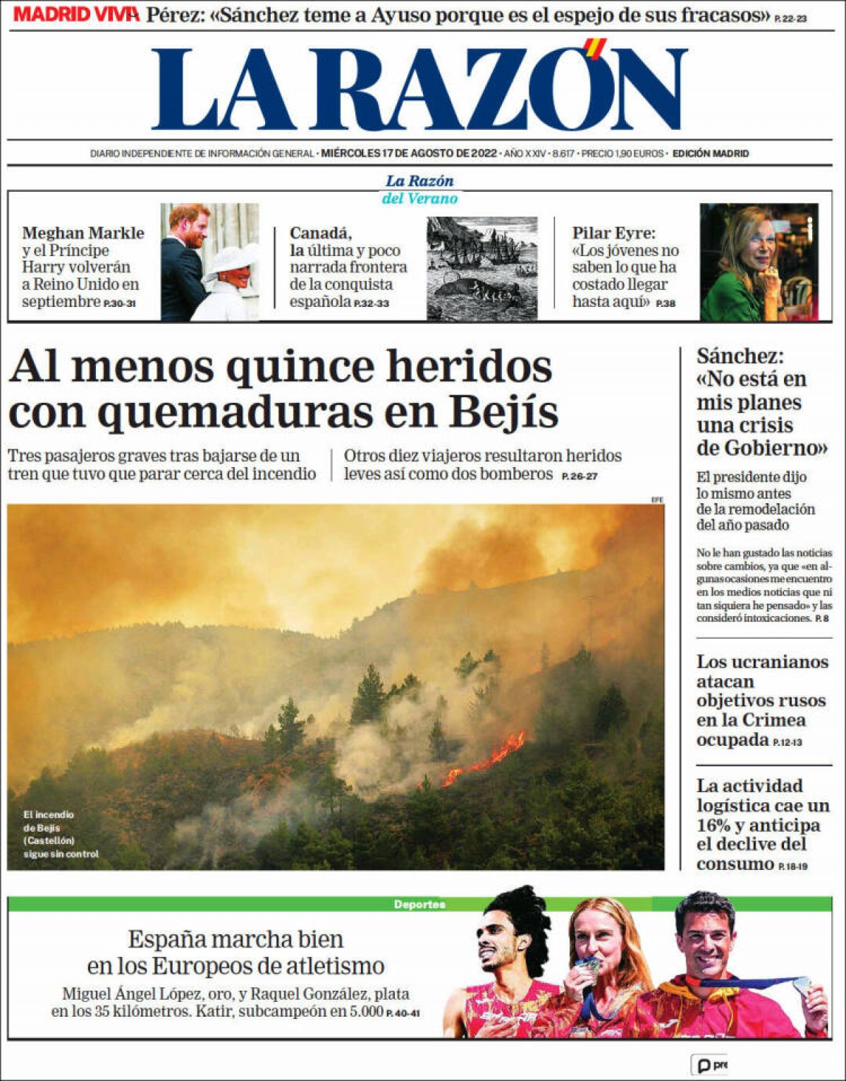 Portades | «Sánchez descarta una crisi de govern un cop acabat l'estiu», a «El Periódico»