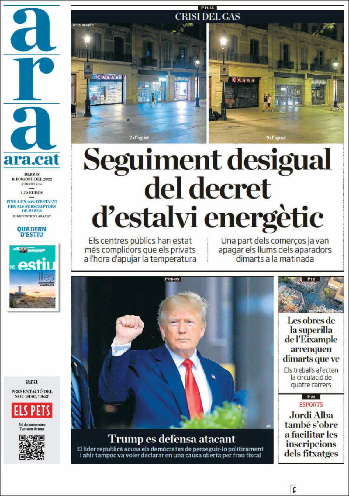 Portades | «Trump es defensa atacant», a l'«Ara»