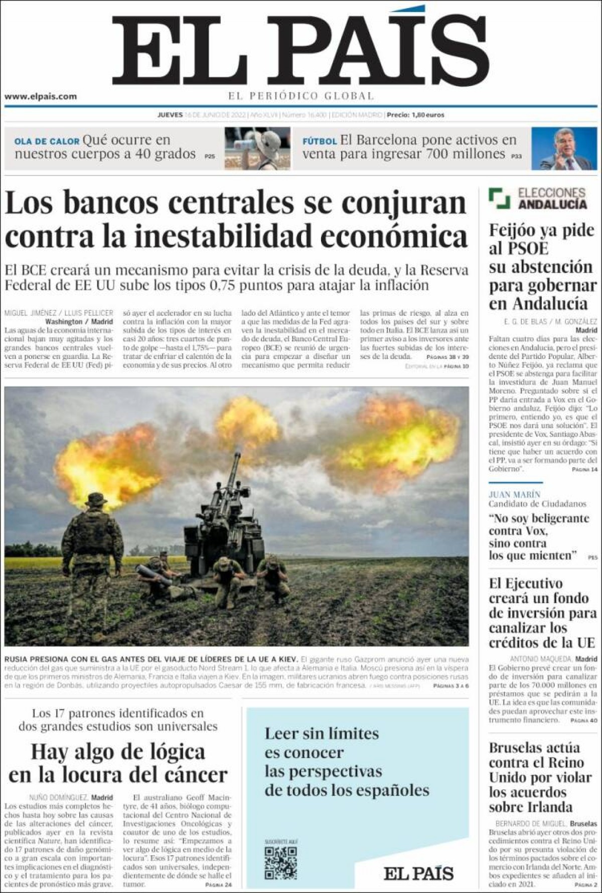 Portades | «Les benzineres adverteixen que el litre pot arribar als 3 euros», a l'«ABC»