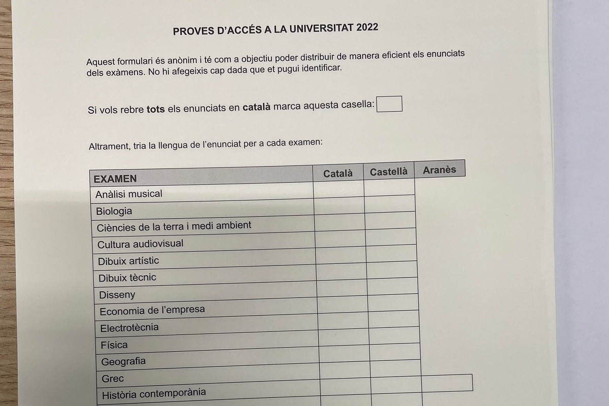 Així han escollit els estudiants l'idioma dels exàmens de selectivitat