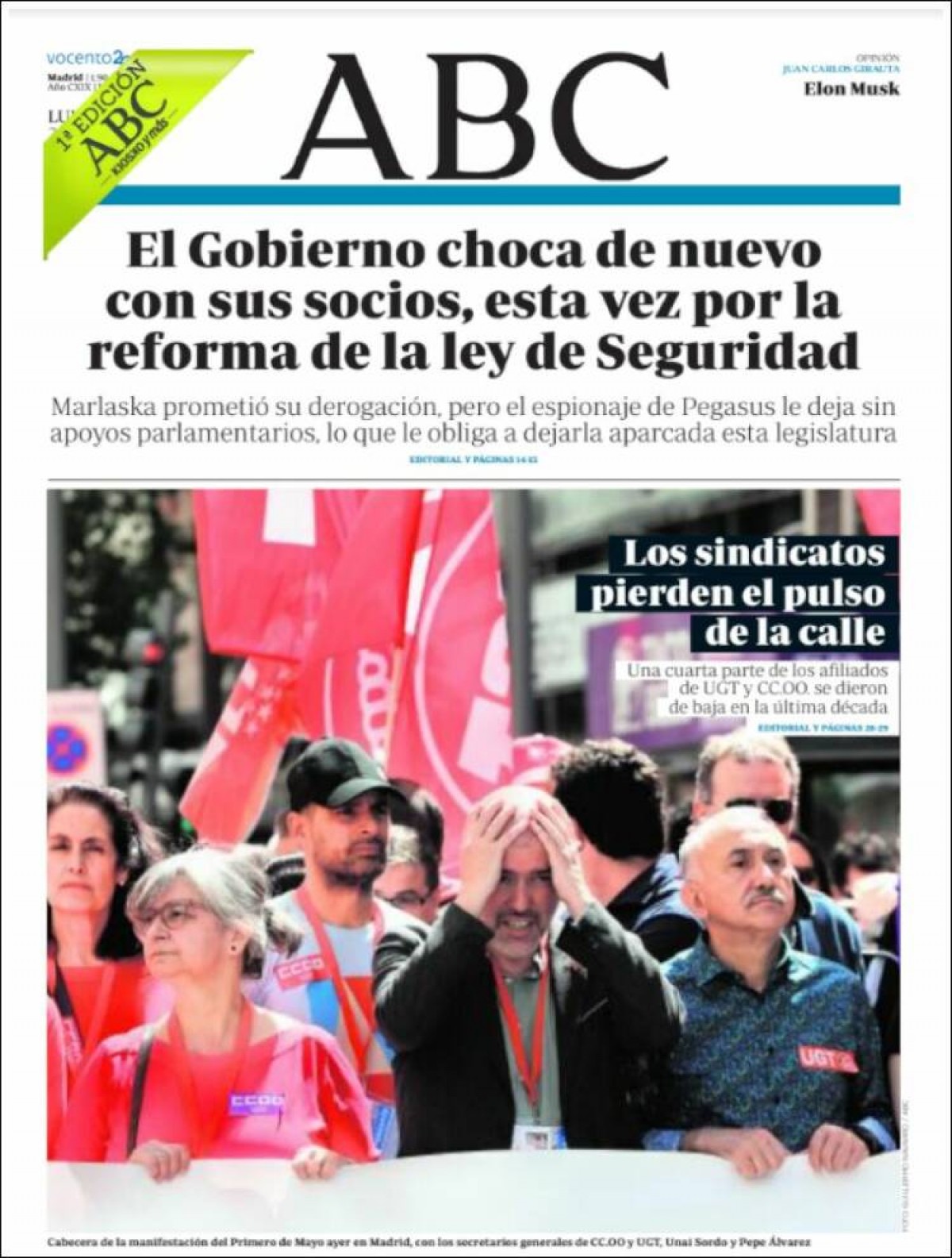 Portades | «Part dels integrants de la mesa del Parlament que utilitzen cotxe oficial cobren dietes de desplaçament», a l'«Ara»