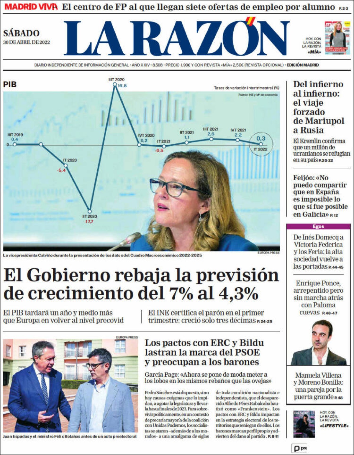 Portades | «Els advocats de Suïssa expedienten el gestor de la fortuna de Joan Carles I», a «El País»