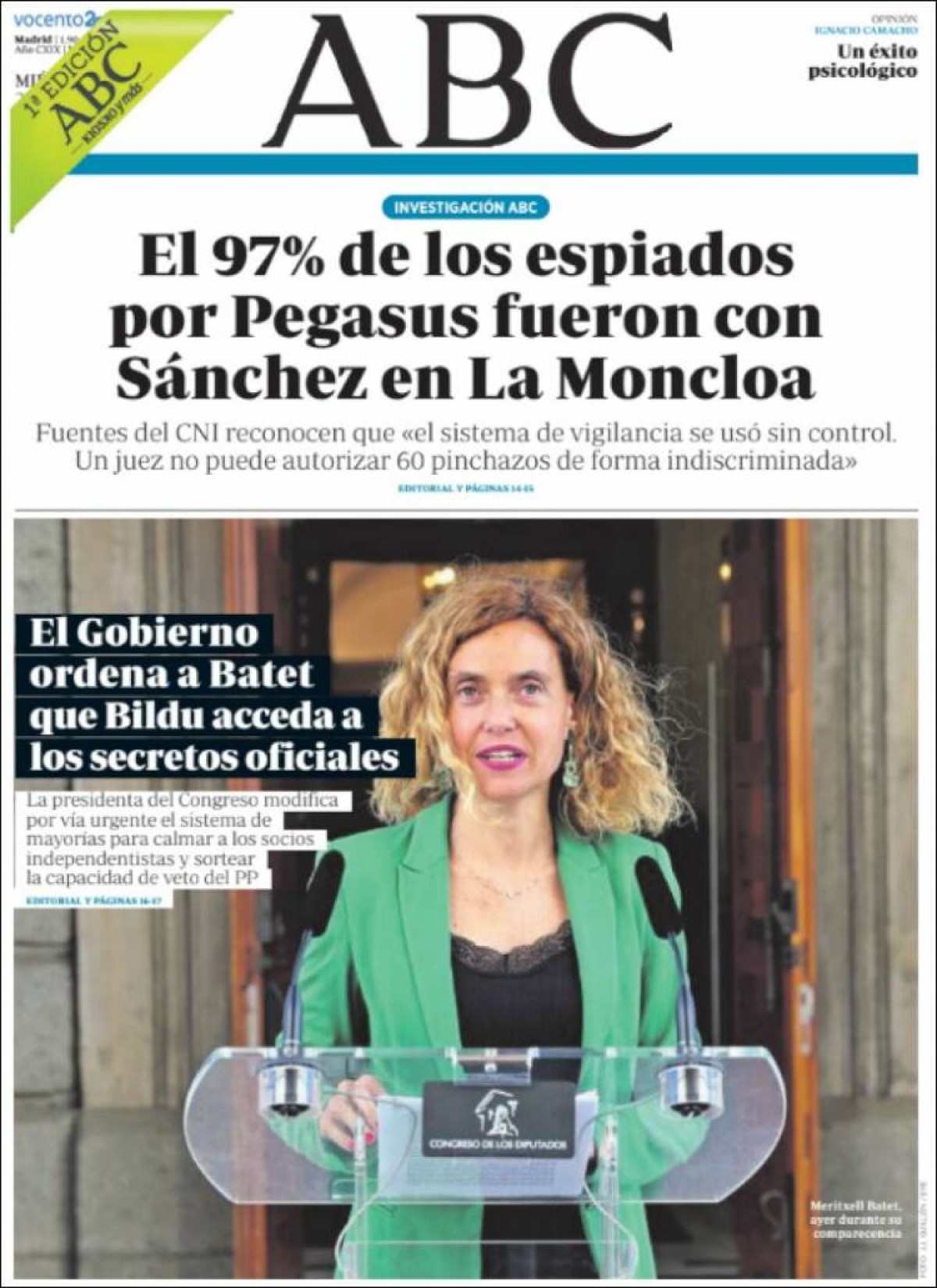 Portades | «Sanitat promourà la fi de l'alcohol en el menú dels bars», a «La Razón»