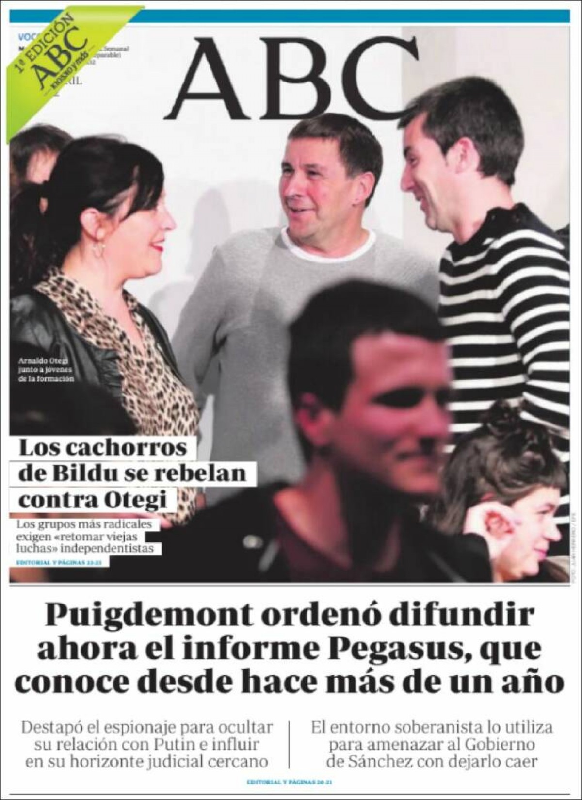 Portades | «Puigdemont va ordenar difondre ara l'informe Pegasus, que coneixia feia més d'un any», a l'«ABC»