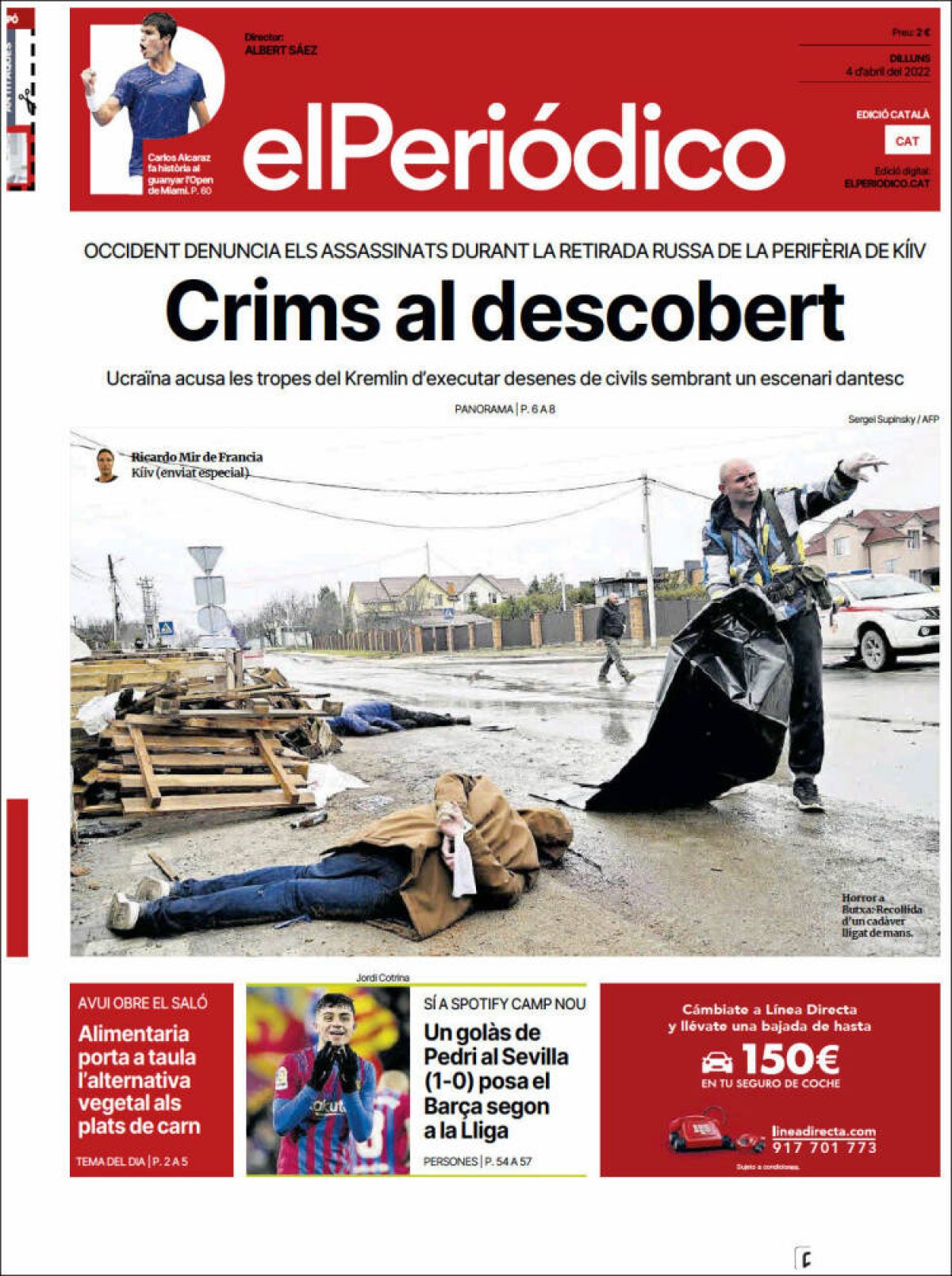 Portades | «Un golàs de Pedri posa el Barça segon a la Lliga», a «El Periódico»