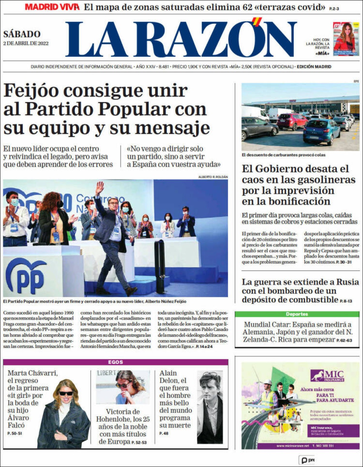 Portades | «Sanitat estudia retirar la mascareta en interiors abans de Setmana Santa», a «La Vanguardia»