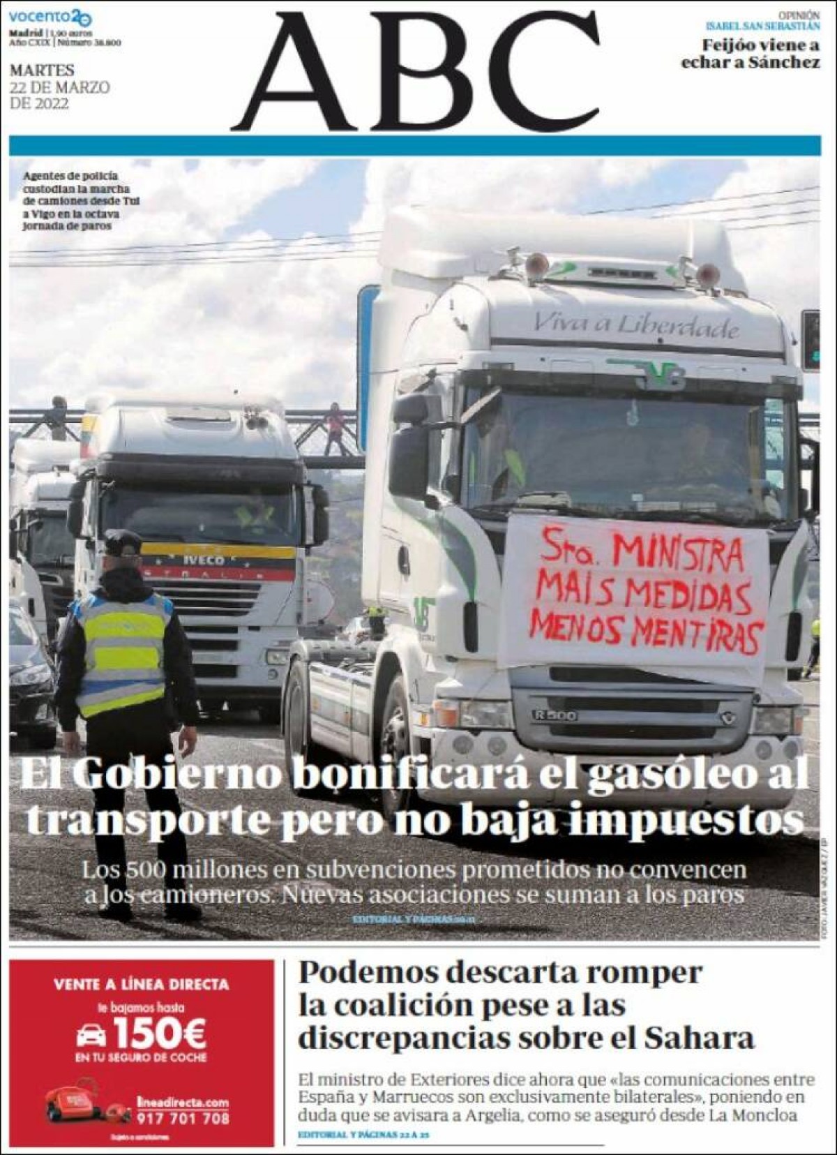 Portades | «L'ús del castellà a les escoles pujarà al 35% si s'aplica la sentència», a l'«Ara»