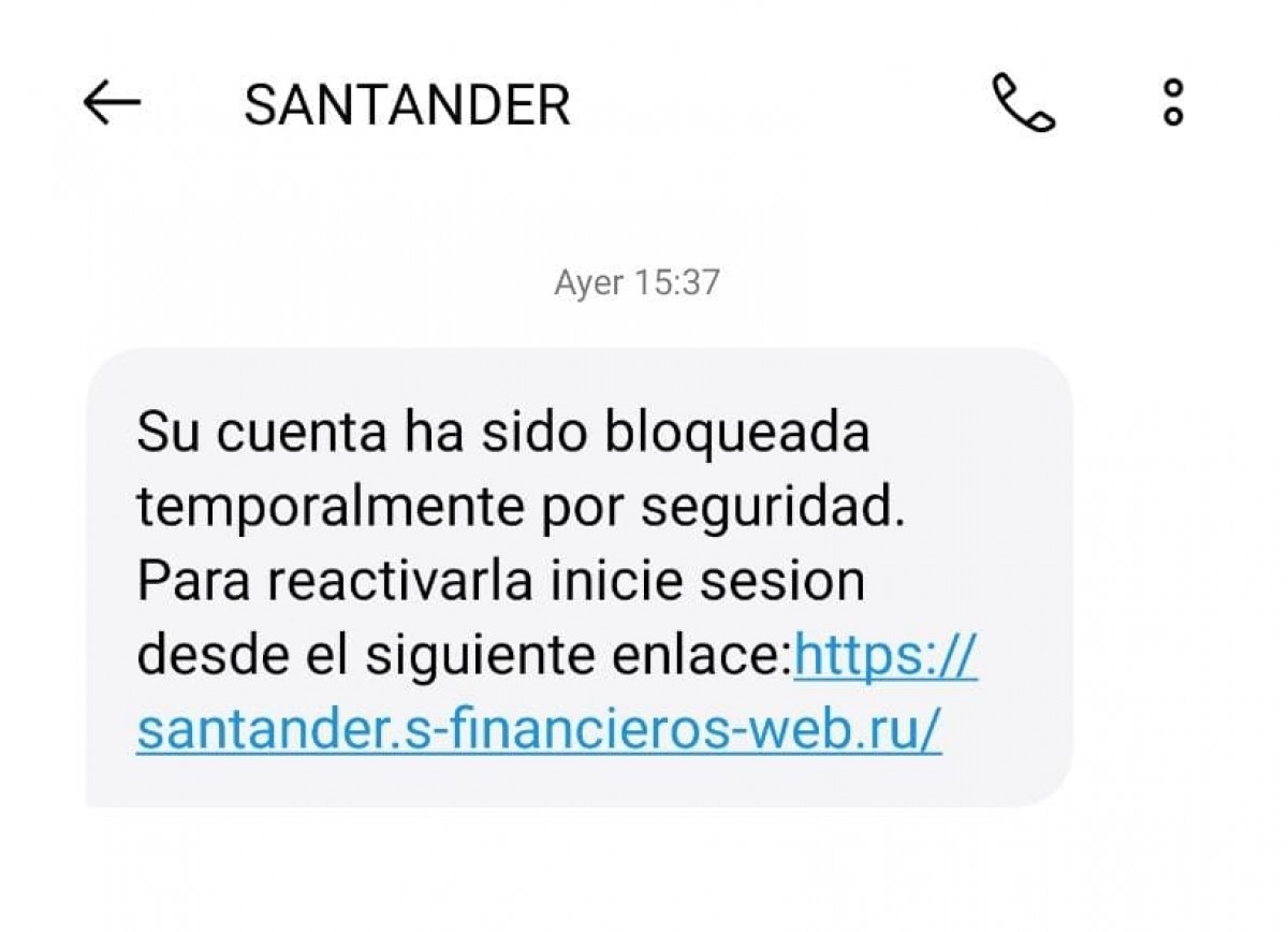 Si reps aquest SMS del Santander, és una estafa russa