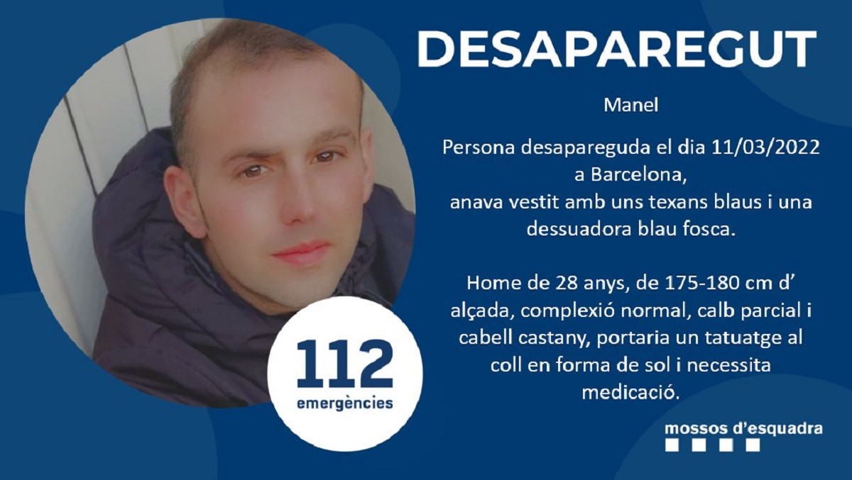Troben el noi de 28 anys desaparegut a Barcelona