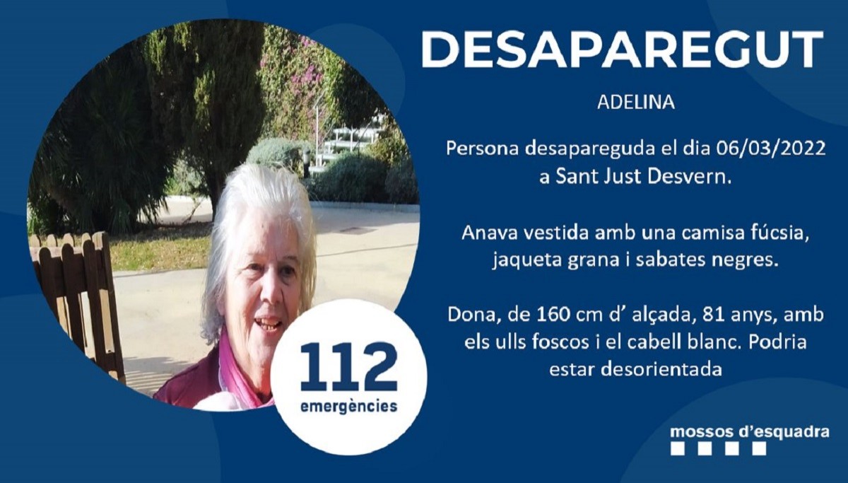 Els Mossos busquen una dona de 81 anys desapareguda a Sant Just Desvern