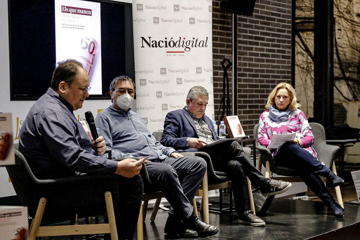 Ferran Casas, Miquel Macià, Pep Martí i Mariángel Alcázar, en la presentació del llibre - Josep Lluís Escudero