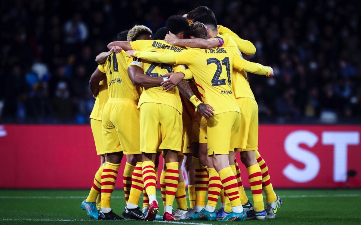 Els jugadors, celebrant un gol a Nàpols - FCB
