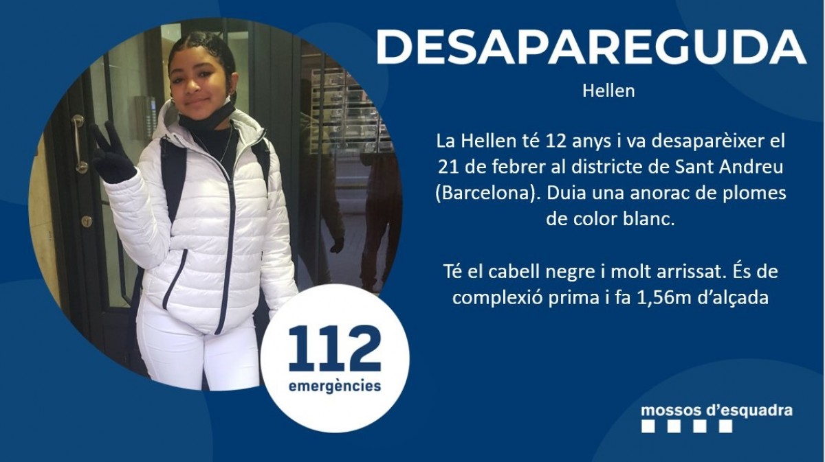 Els Mossos demanen ajuda per trobar una nena desapareguda a Barcelona