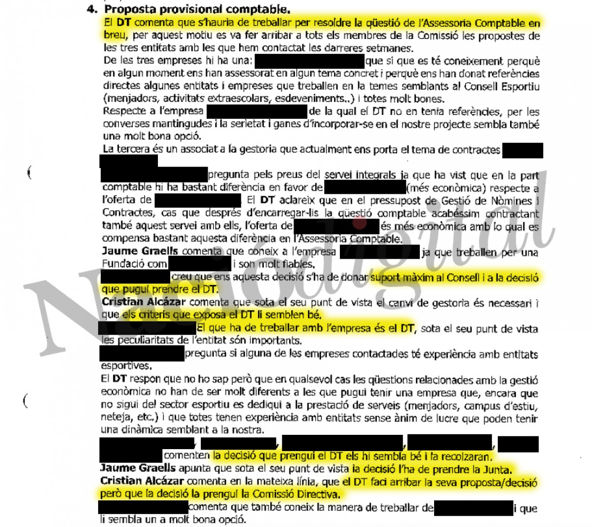 Acta de la comissió directiva del Consell Esportiu de l'Hospitalet continguda al sumari judicial. - 
