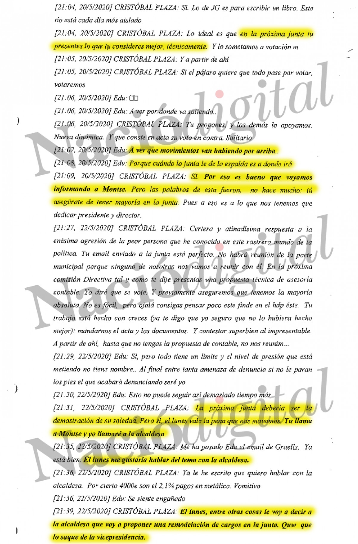 Conversa entre els investigats Cristóbal Plaza i Eduard Galí, en el sumari judicial. - 