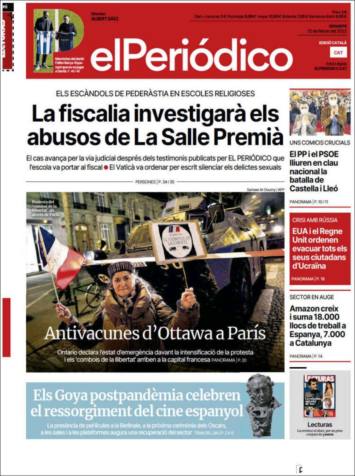 Portades | «Els EUA alerten d'una 'imminent' invasió d'Ucraïna», a l'«Ara»