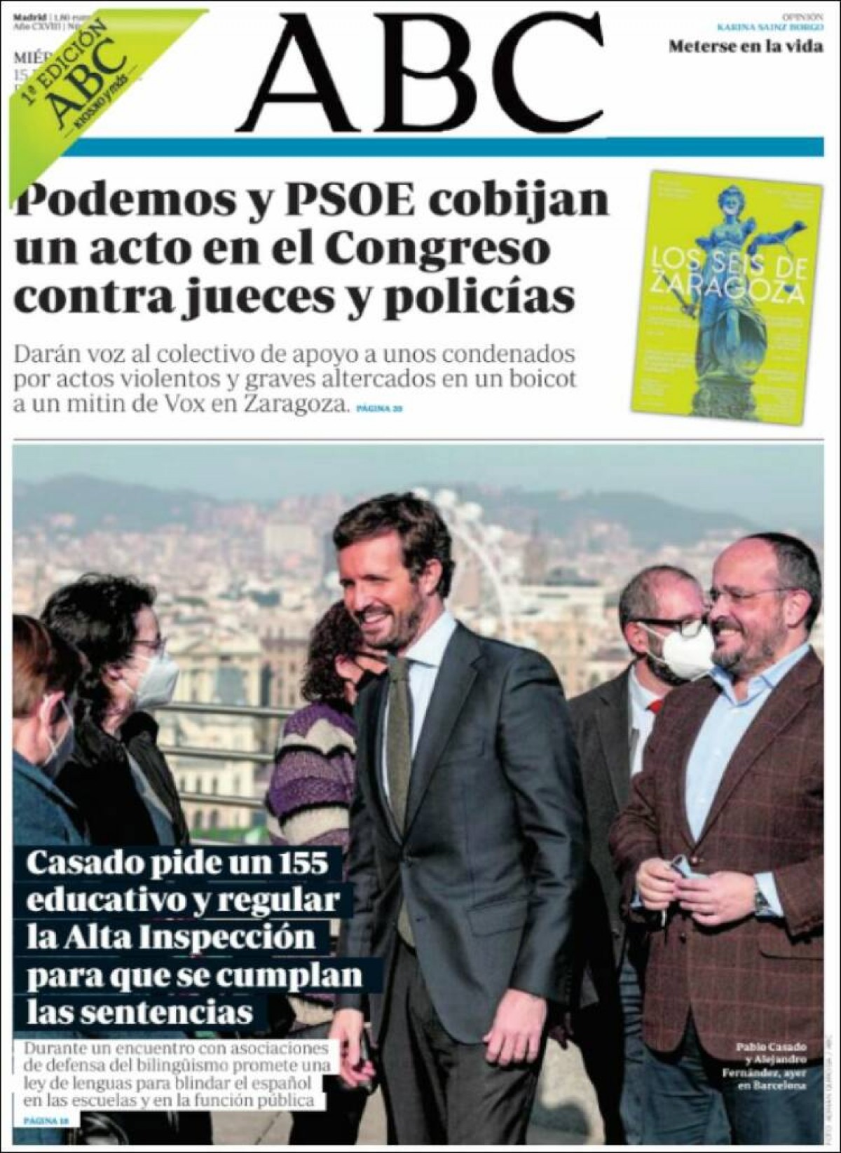 Portades | «Casado demana un 155 educatiu», a l'«ABC»