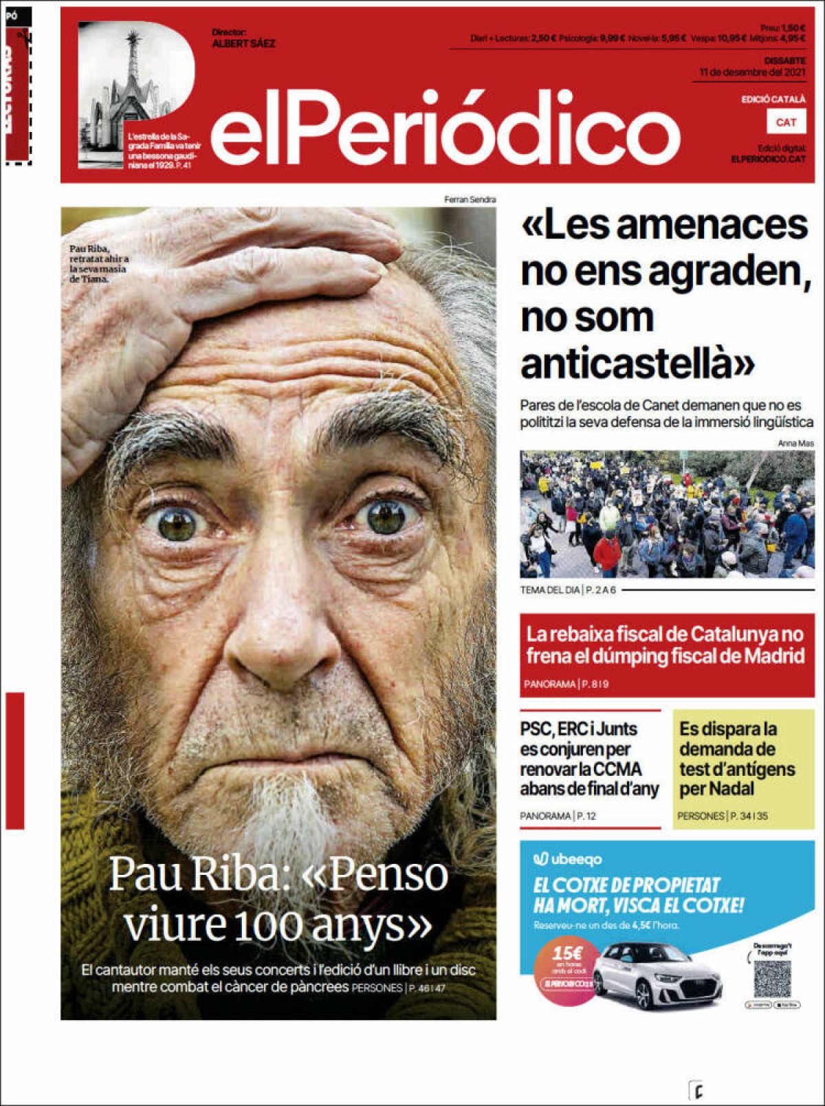 Portades | «Es dispara la demanda de tests d'antígens per Nadal», a «El Periódico»