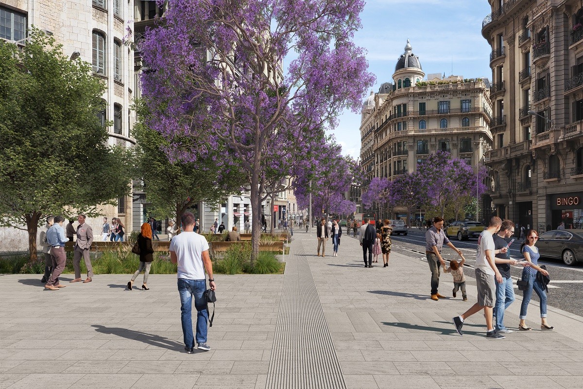 Recreació informàtica de la Via Laietana de Barcelona reformada a l'alçada del carrer Jonqueras - Ajuntament de Barcelona