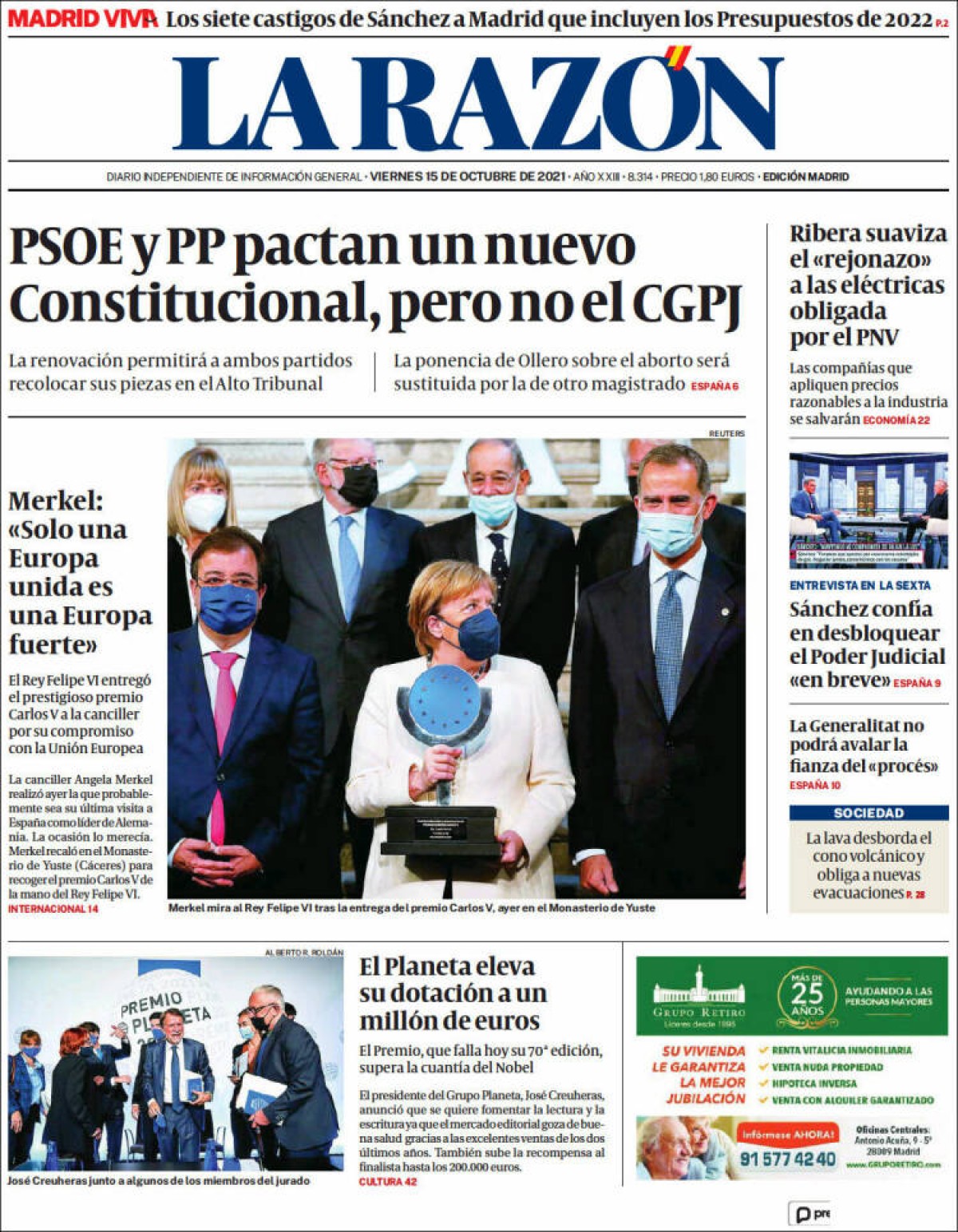 Portades | «El govern central reprèn la reforma de la llei de secrets», a «El Periódico»