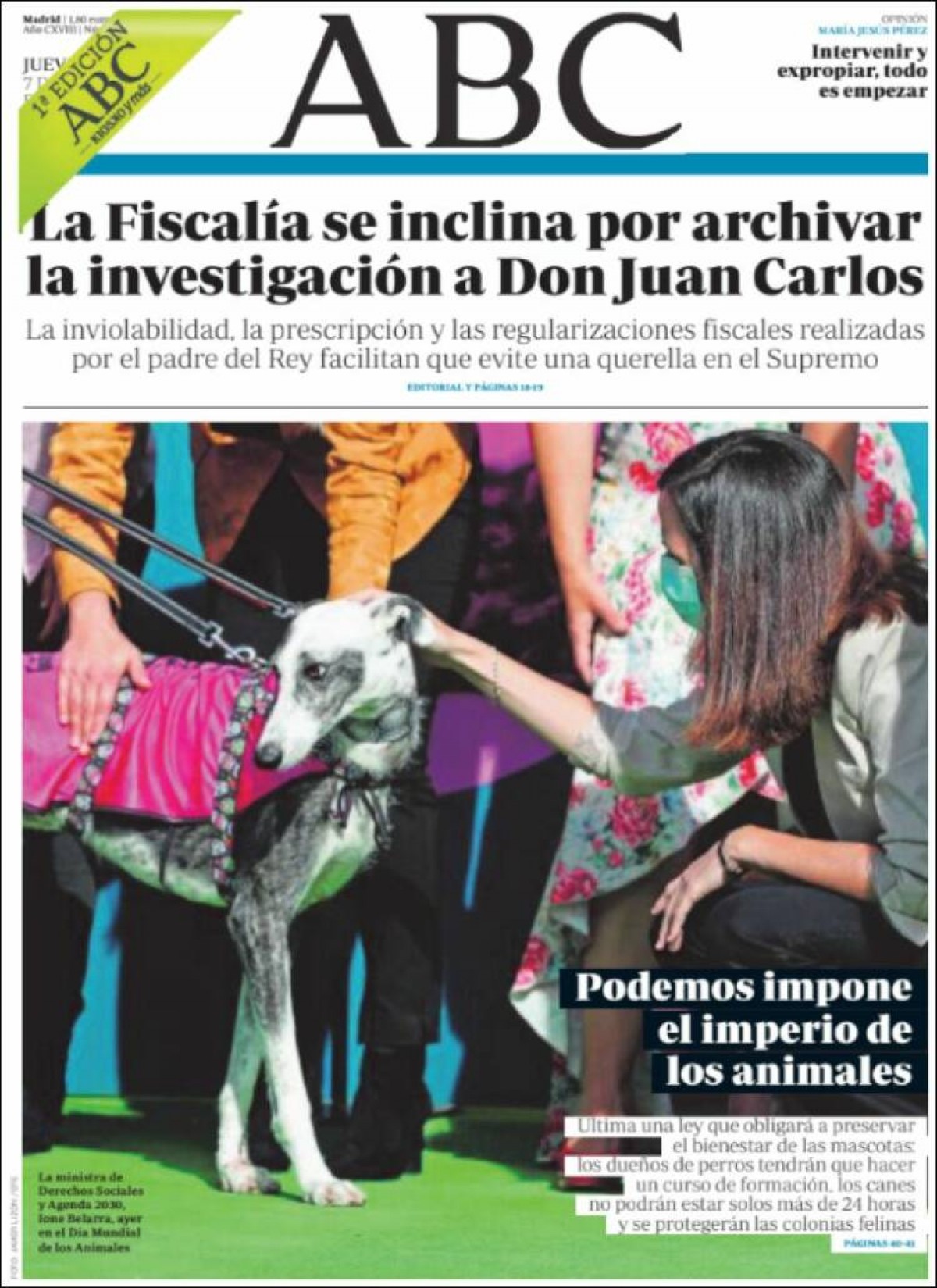 Portades | «Podem imposa l'imperi dels animals», a l'«ABC»