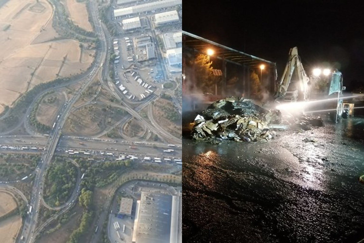 Cues quilomètriques a l'AP-7, B-30 i C-58  per un camió en flames a Sant Cugat del Vallès