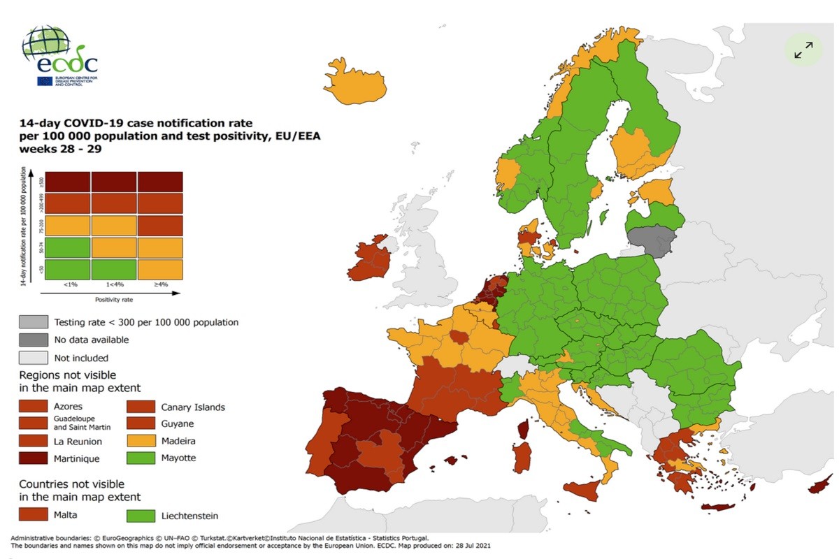 Catalunya continua en zona de màxim risc de contagis al mapa de la UE