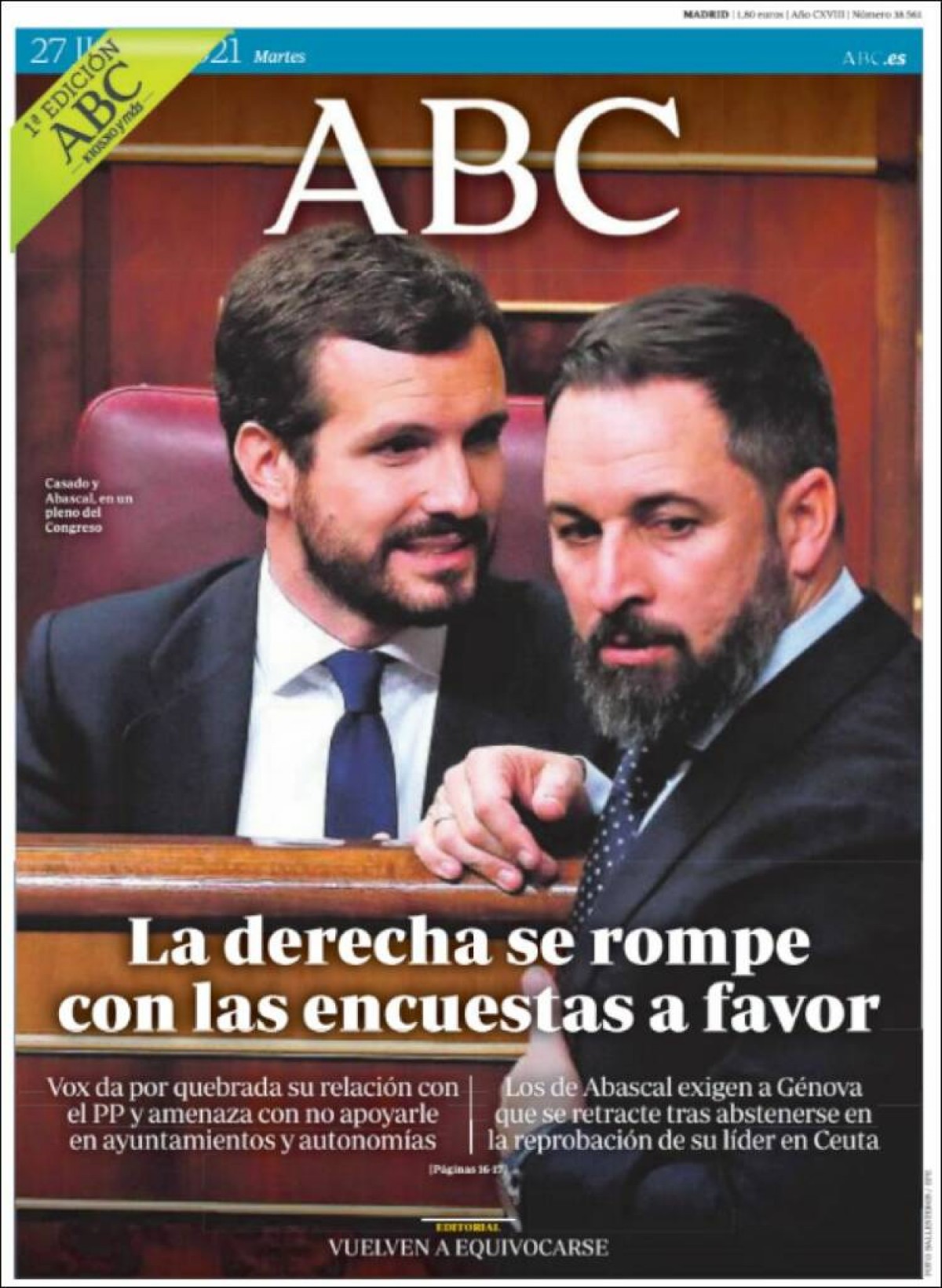 Portades | «Argimon descarta de moment activar el Certificat Covid», a l'«Ara»