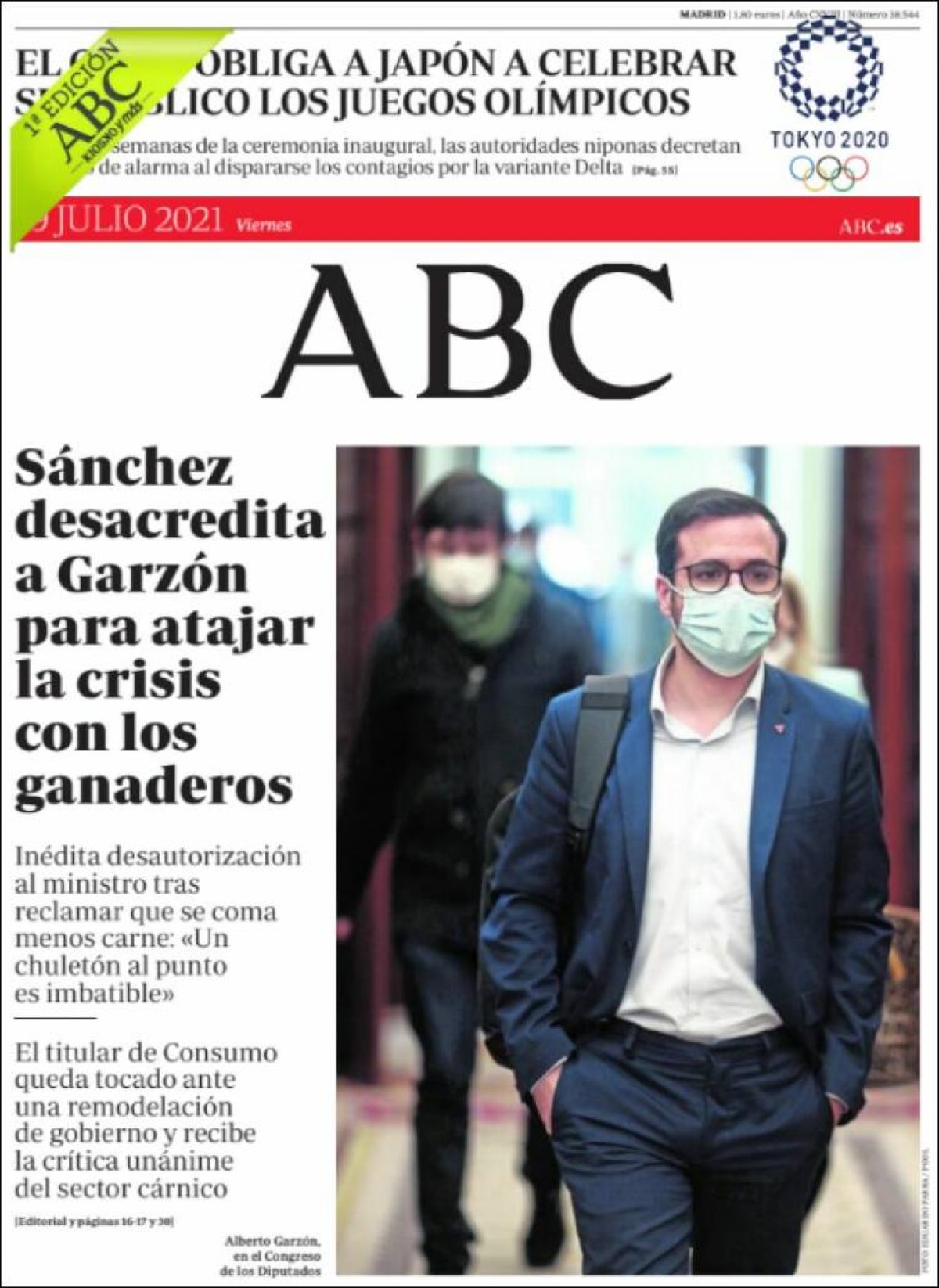 Portades | «Sánchez tritura Garzón per la 'crisi de la carn'», a «La Razón»