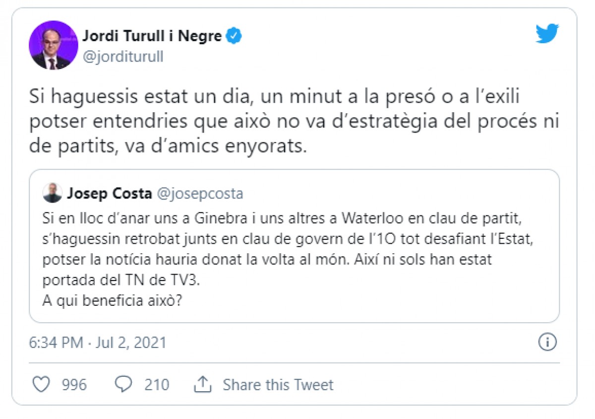 El tuit esborrat de Turull. - 