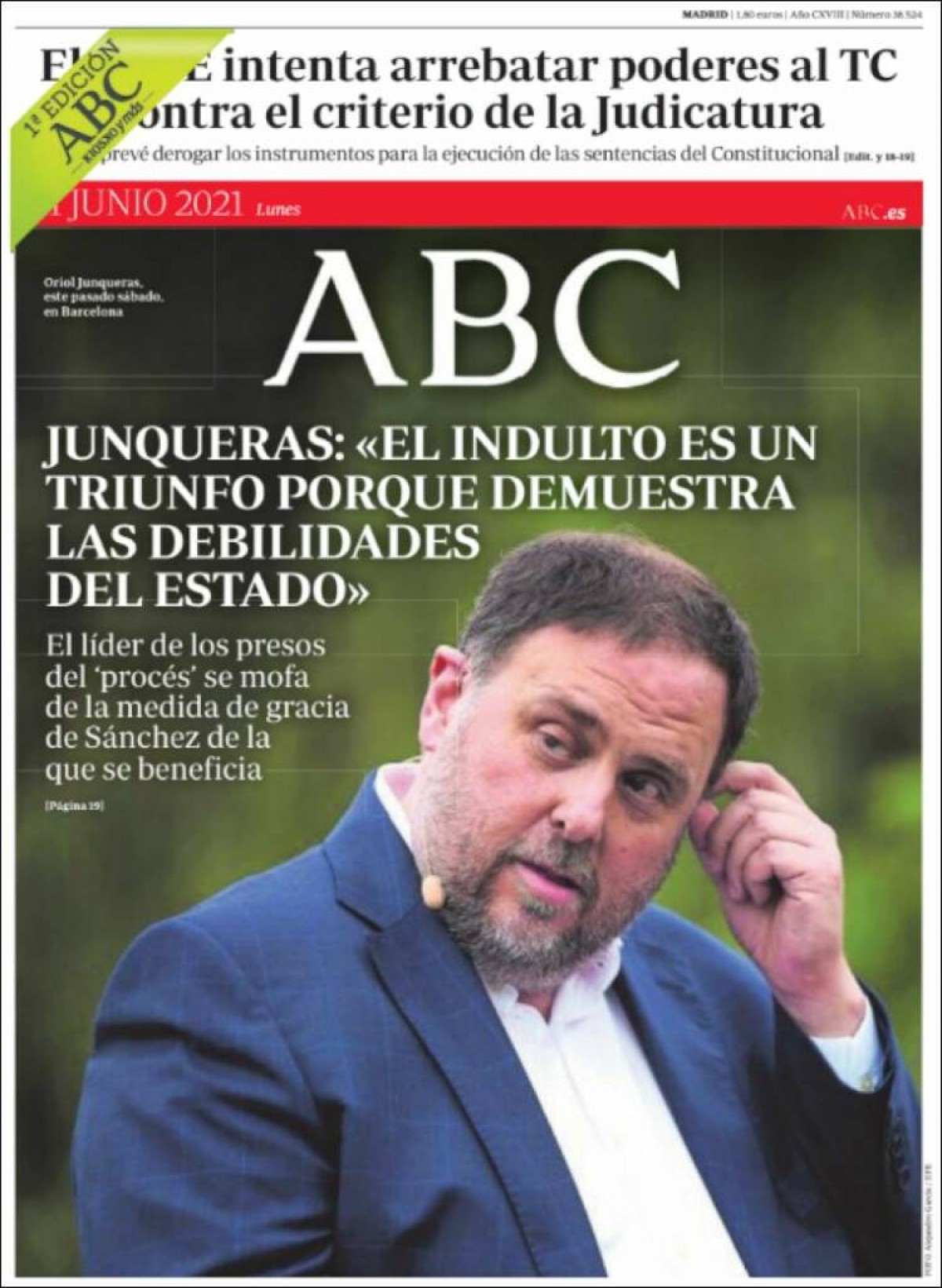 Portades | «Junqueras es mofa dels indults de Sánchez», a l'«ABC»